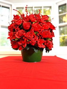 Classic Red Rose Christmas Centerpiece- 24" Long x 18" Wide