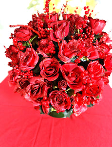 Classic Red Rose Christmas Centerpiece- 24" Long x 18" Wide