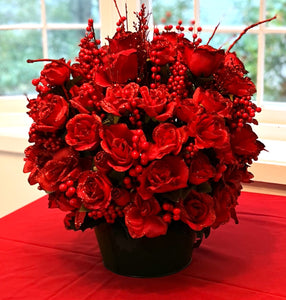 Classic Red Rose Christmas Centerpiece- 24" Long x 18" Wide