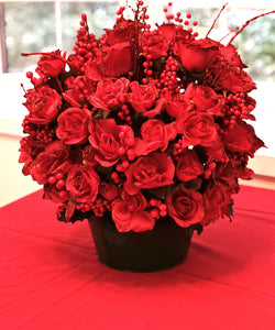 Classic Red Rose Christmas Centerpiece- 24" Long x 18" Wide