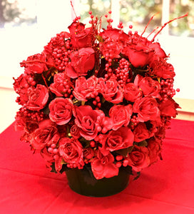 Classic Red Rose Christmas Centerpiece- 24" Long x 18" Wide