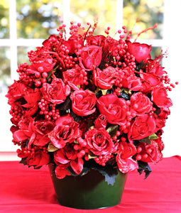 Classic Red Rose Christmas Centerpiece- 24" Long x 18" Wide