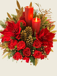 Deck the Halls- Red Christmas- Lux Centerpiece-  Table Home Decor 23"W x20" H