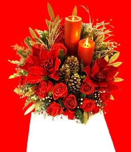 Deck the Halls- Red Christmas- Lux Centerpiece-  Table Home Decor 23"W x20" H