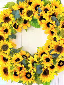 Sunflower Wreath, Home Décor, 3 Seasons Wreath, Door Hanger 27" Diameter