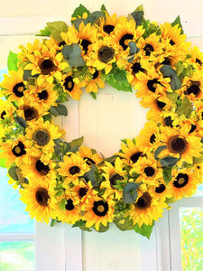 Sunflower Wreath, Home Décor, 3 Seasons Wreath, Door Hanger 27" Diameter