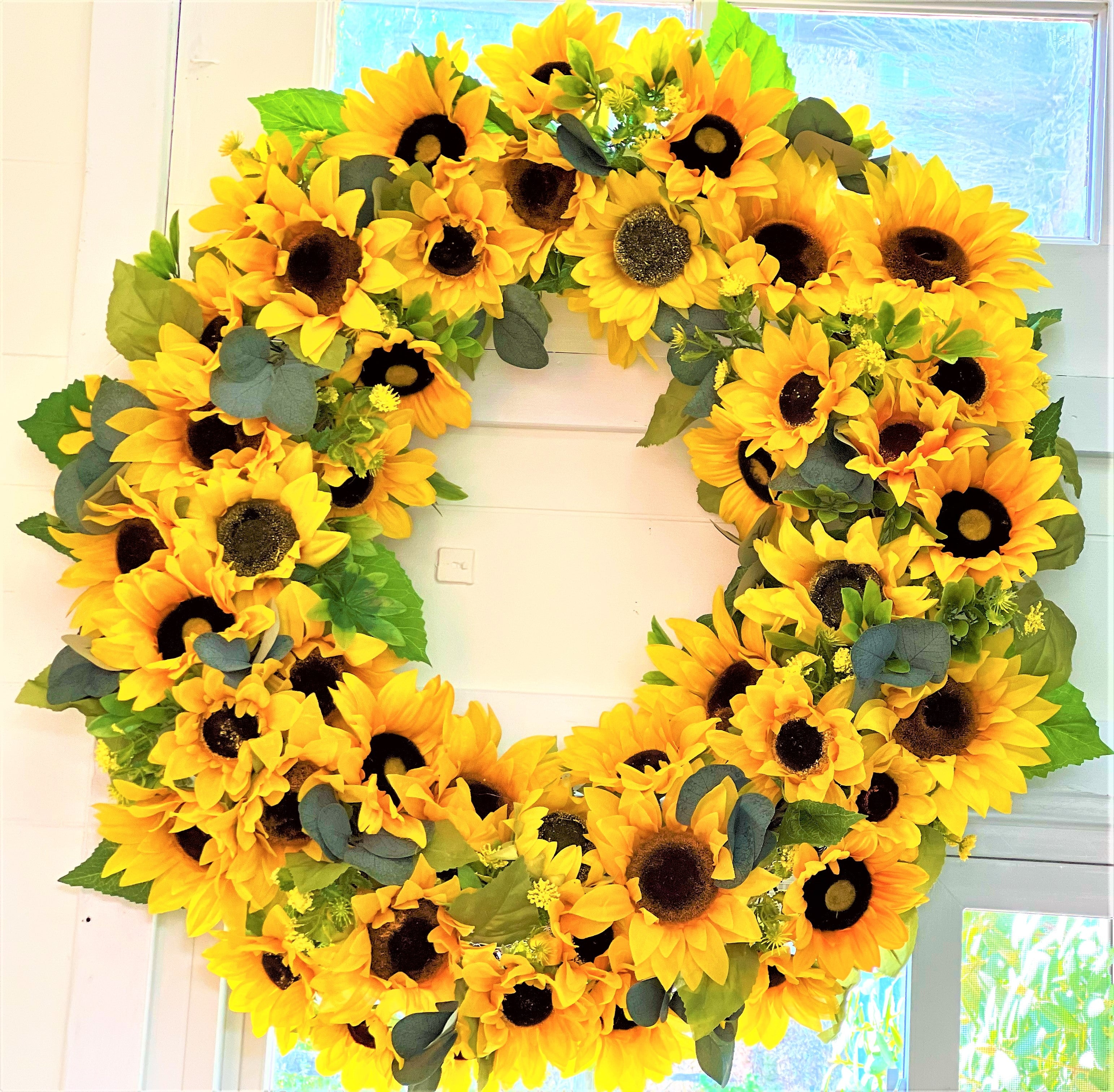 Sunflower Wreath, Home Décor, 3 Seasons Wreath, Door Hanger 27" Diameter