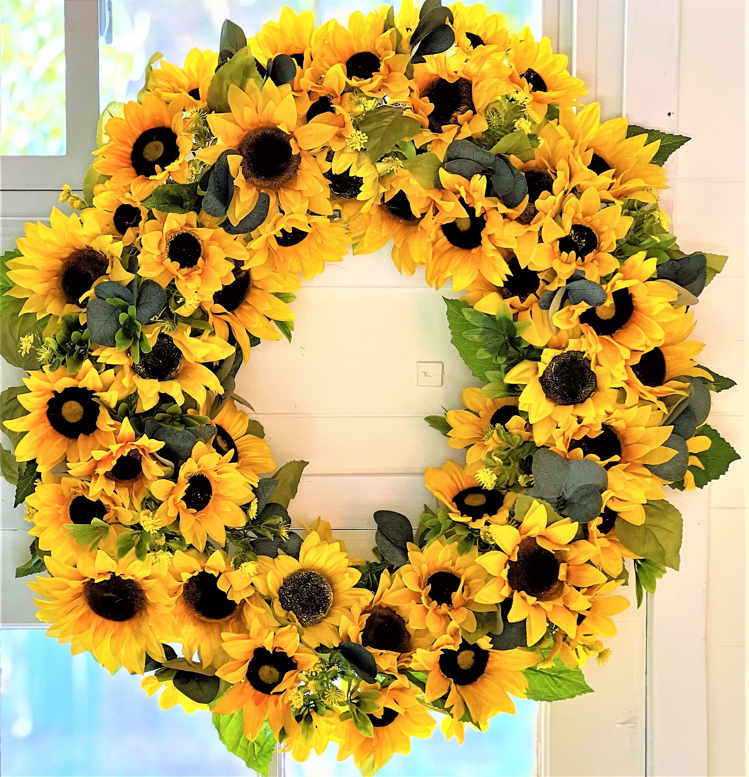 Sunflower Wreath, Home Décor, 3 Seasons Wreath, Door Hanger 27" Diameter