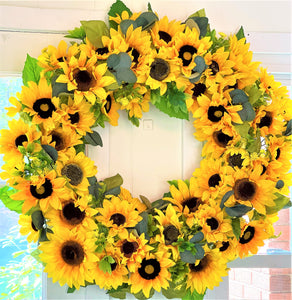 Sunflower Wreath, Home Décor, 3 Seasons Wreath, Door Hanger 27" Diameter