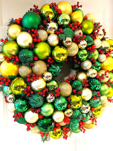 Pre-Lit Artificial Christmas Ornament Wreath with Red Berry - 9 Light Options 25" Diameter