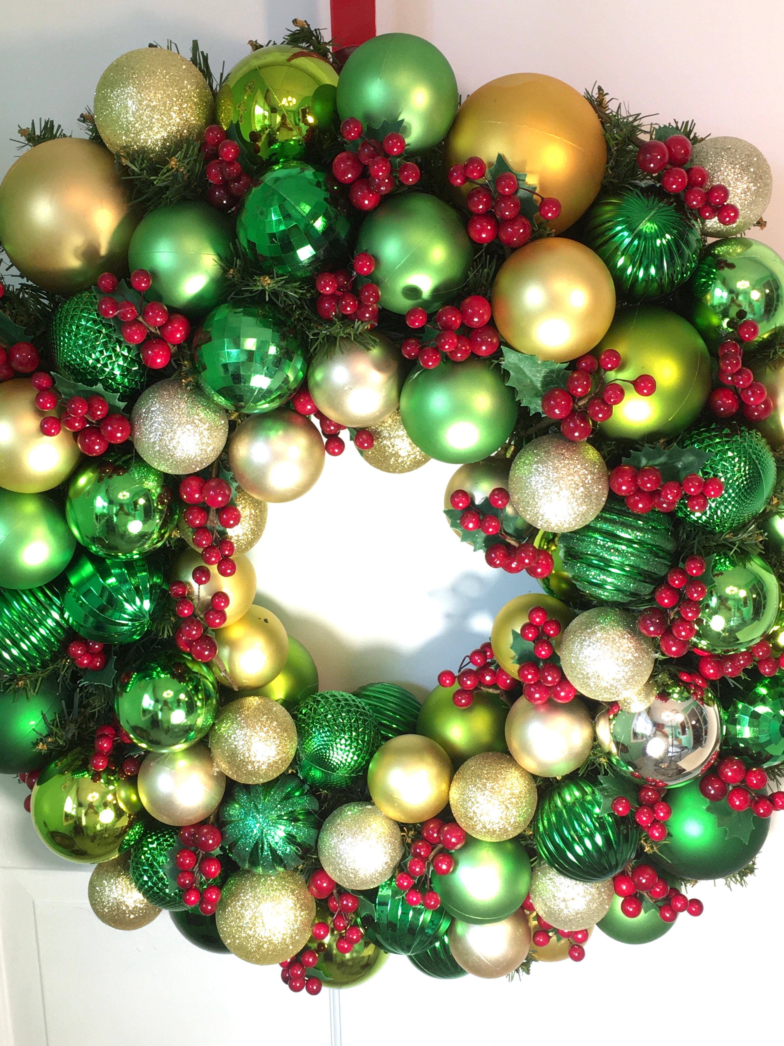 Pre-Lit Artificial Christmas Ornament Wreath with Red Berry - 9 Light Options 25" Diameter