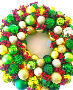 Pre-Lit Artificial Christmas Ornament Wreath with Red Berry - 9 Light Options 25" Diameter