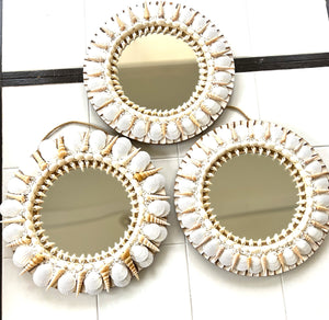 Seashell Mirror, Set of 3- 14 Inch Round With 8 " Mirror