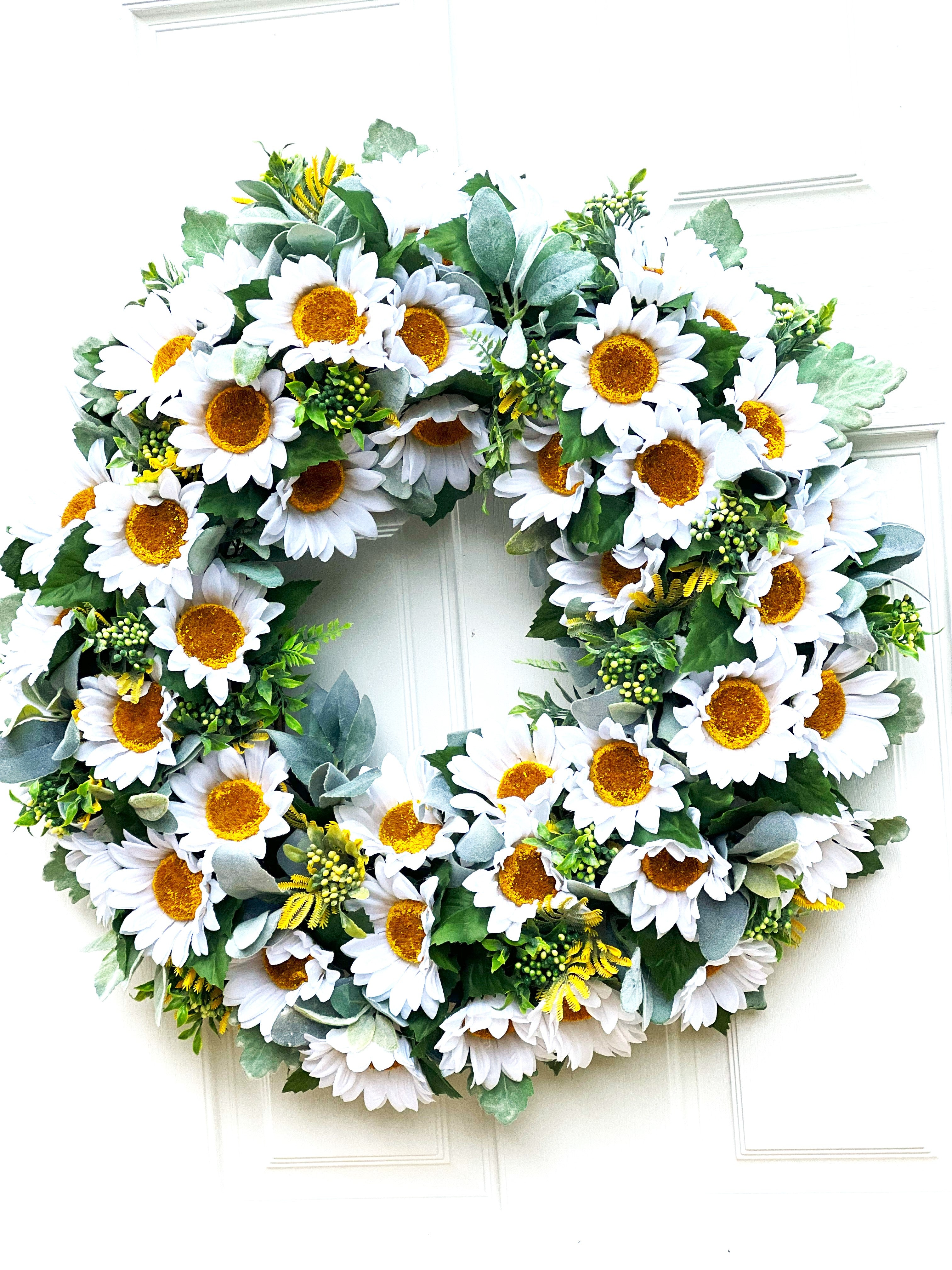 Gerber White Sunflower Wreath-Spring-Summer-28 Inches Diameter