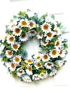 Gerber White Sunflower Wreath-Spring-Summer-28 Inches Diameter