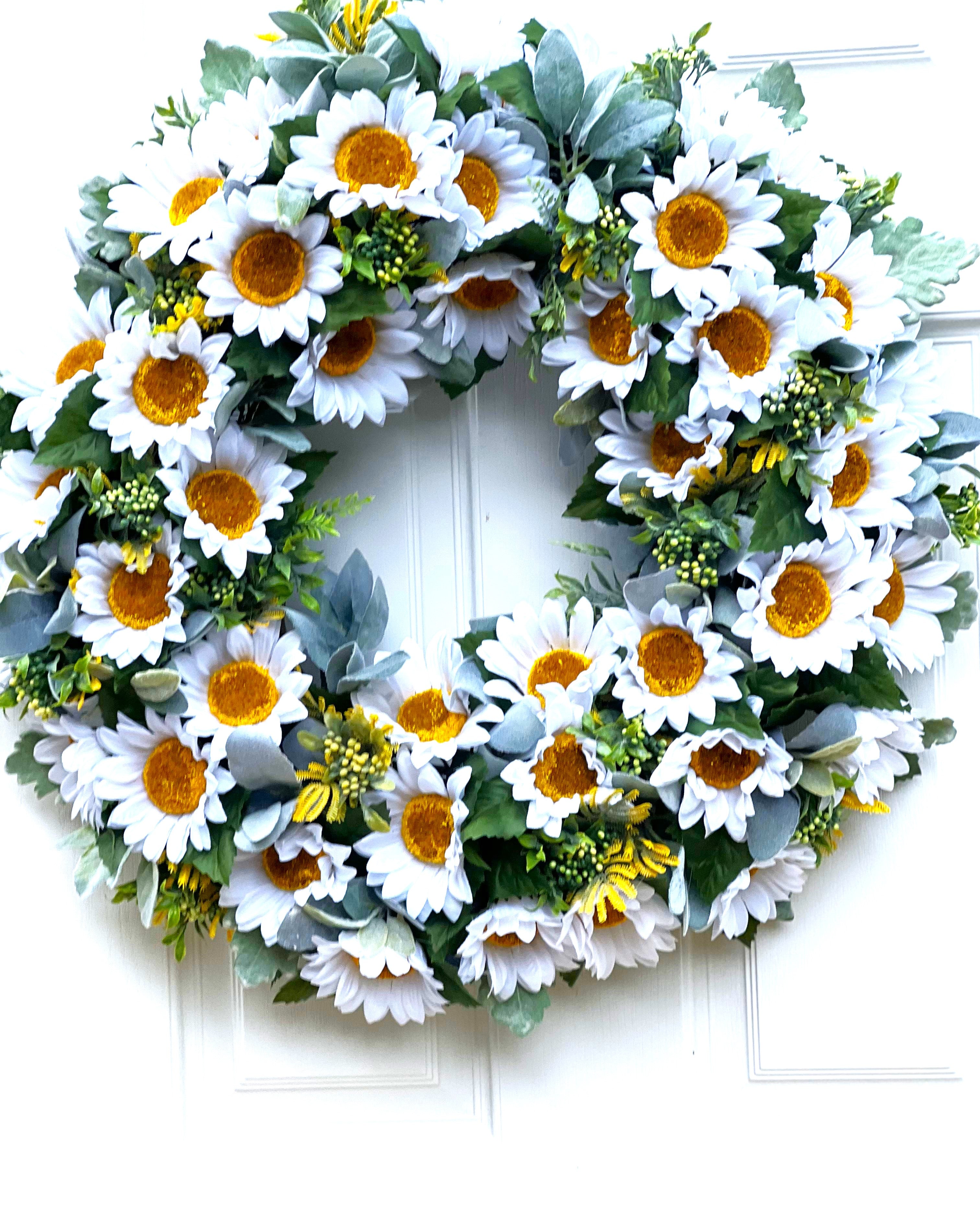 Gerber White Sunflower Wreath-Spring-Summer-28 Inches Diameter