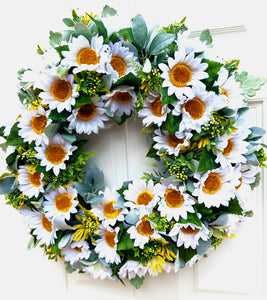 Gerber White Sunflower Wreath-Spring-Summer-28 Inches Diameter