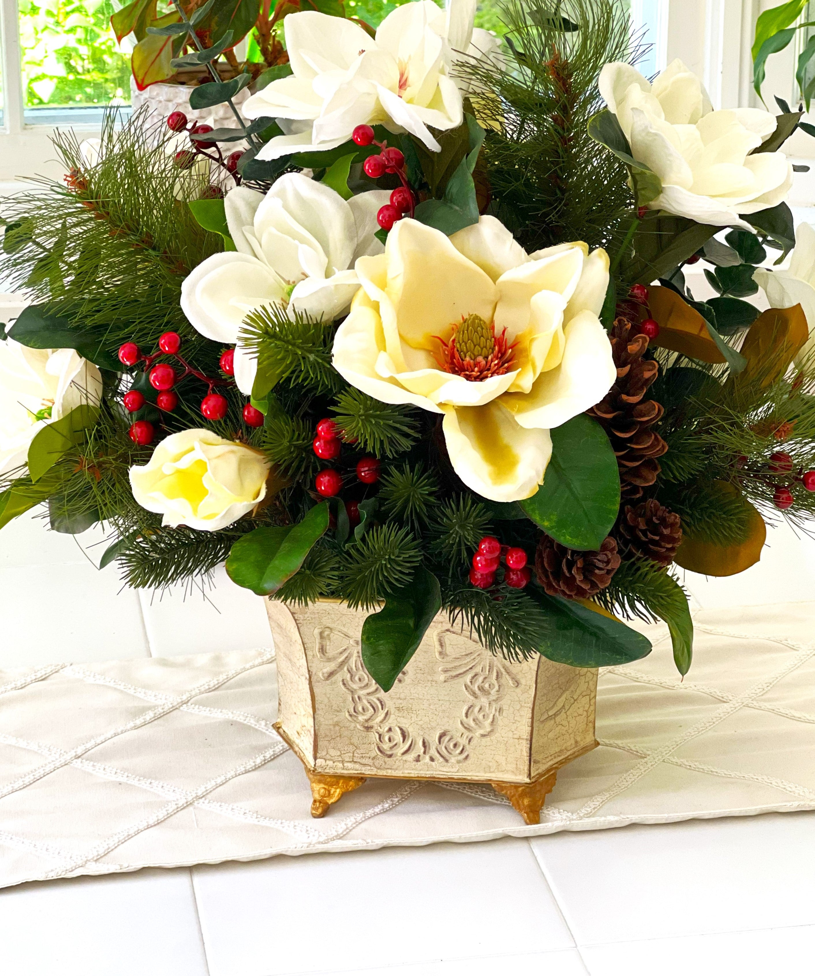 Winter Magnolia Christmas Dream Centerpiece- 22"X22"H