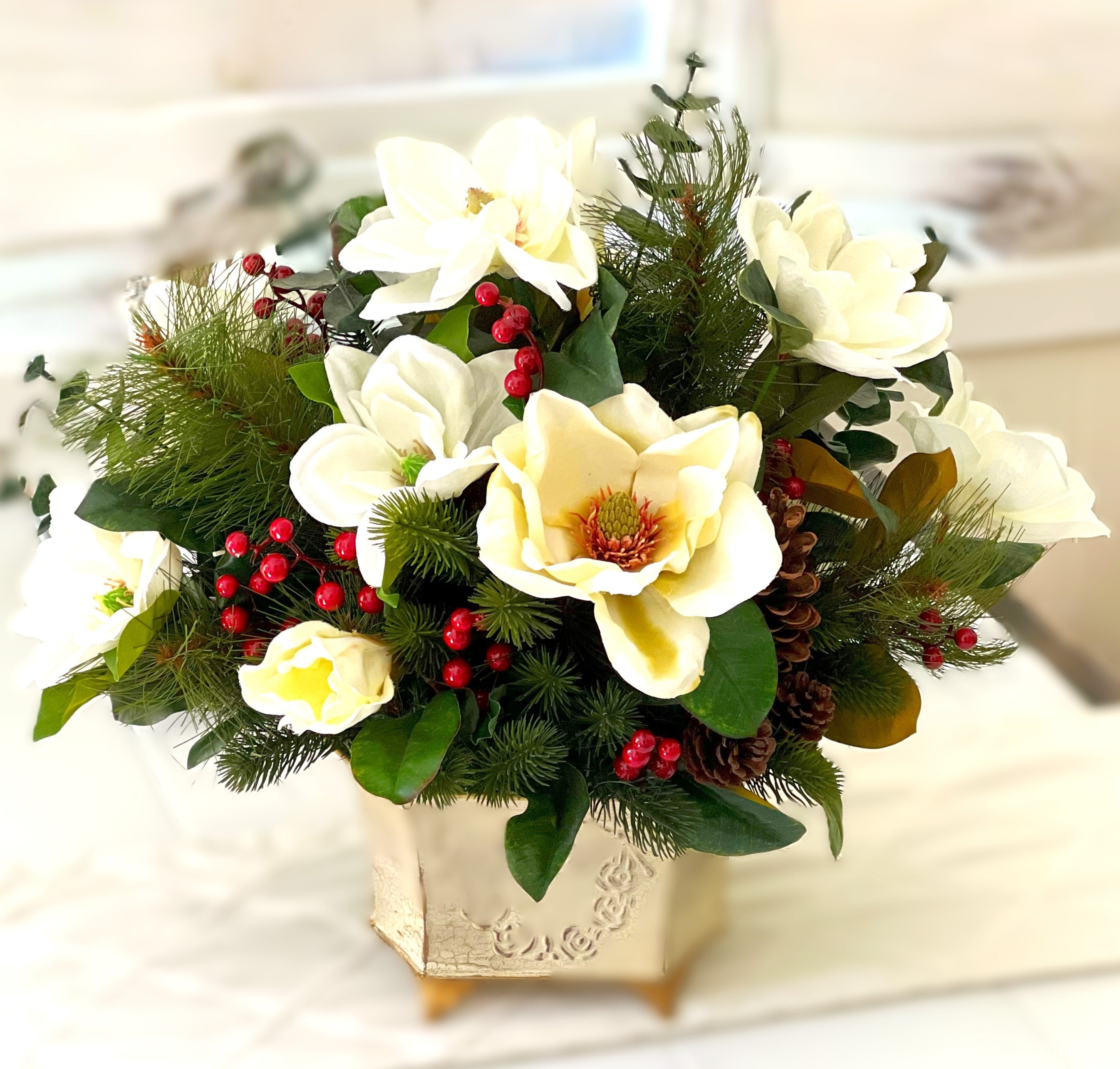 Winter Magnolia Christmas Dream Centerpiece- 22"X22"H