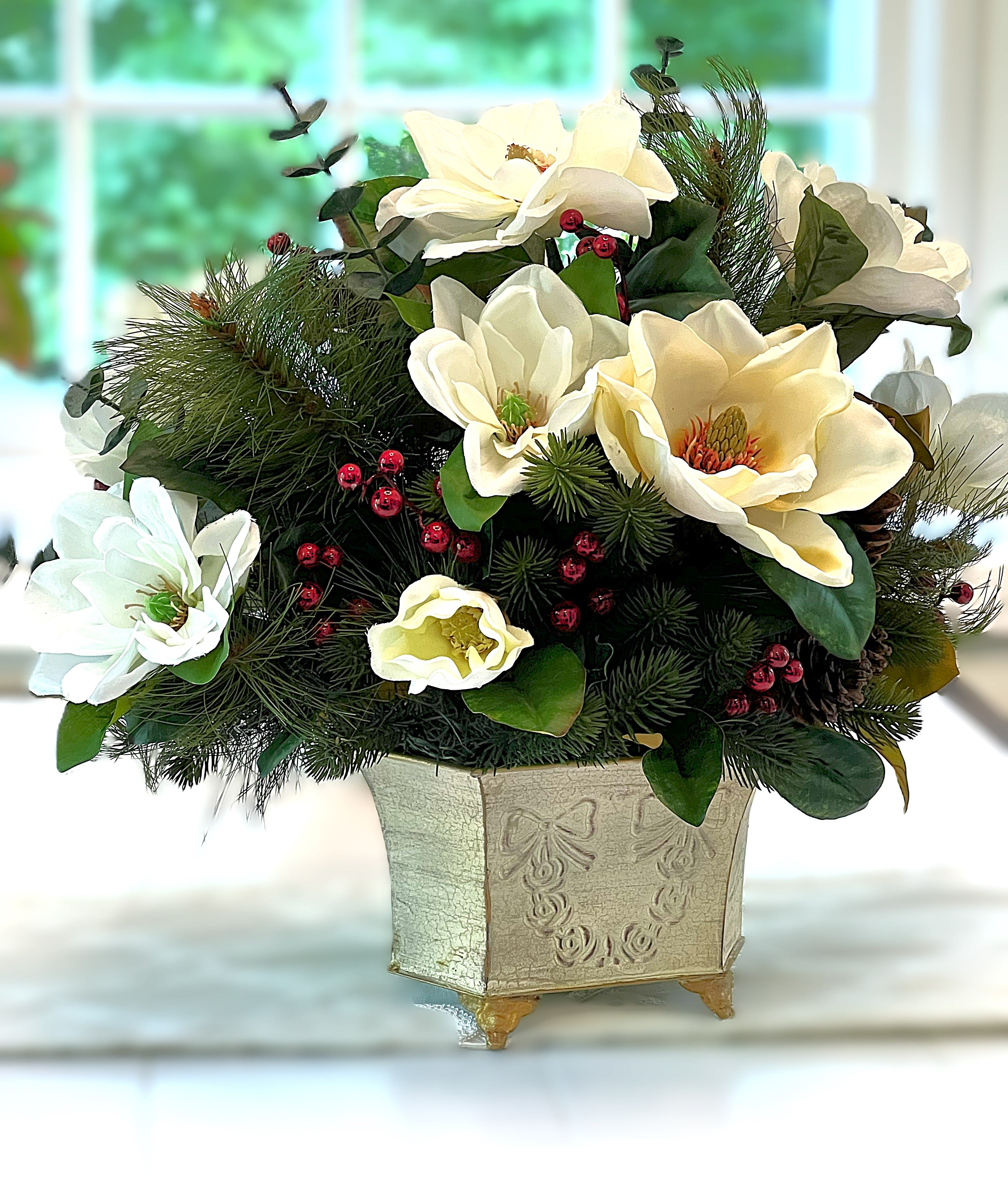 Winter Magnolia Christmas Dream Centerpiece- 22"X22"H