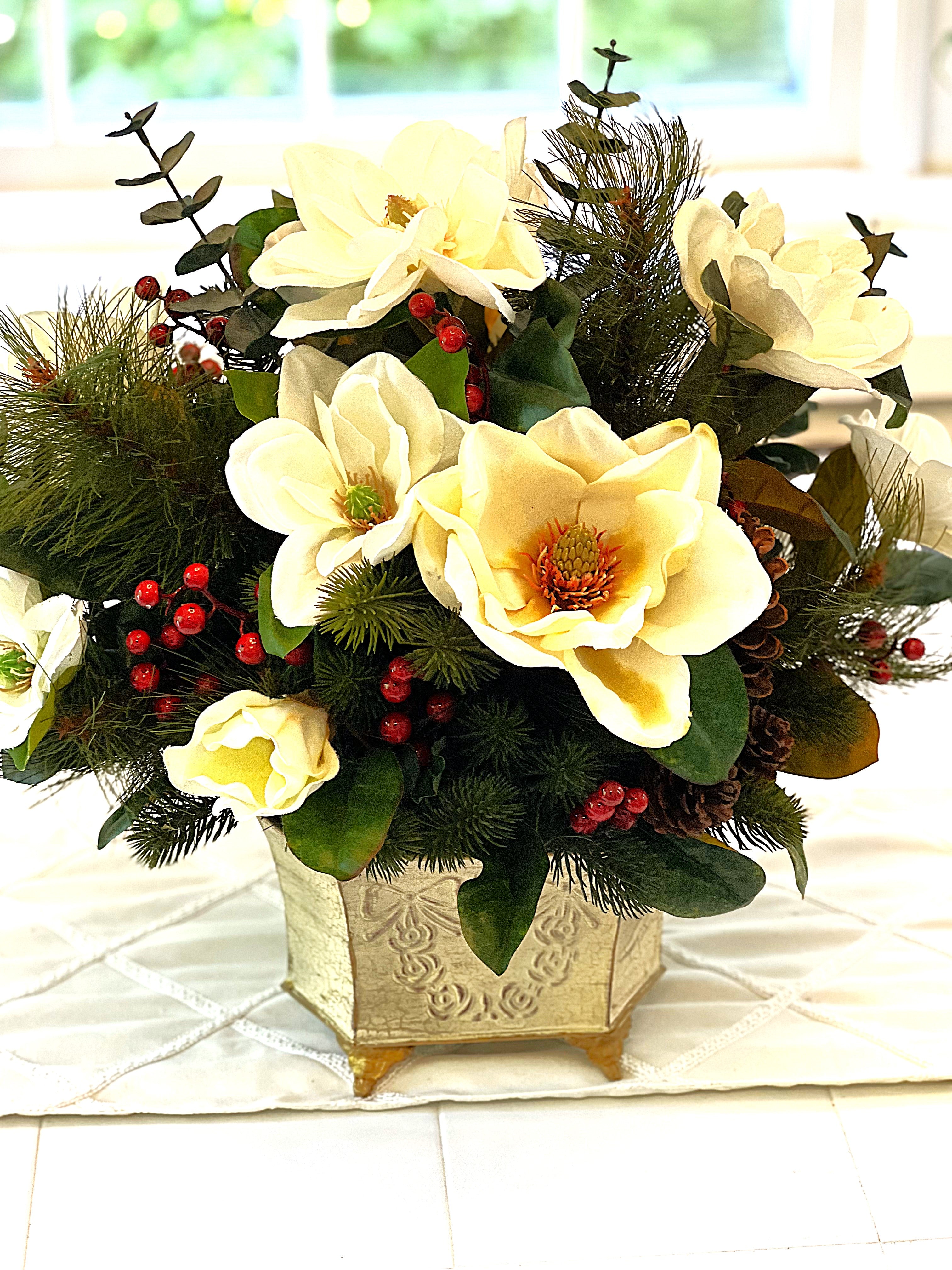 Winter Magnolia Christmas Dream Centerpiece- 22"X22"H