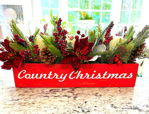 Country Charm Christmas Centerpiece-3 Candle Glass Holder 23" L X 10"