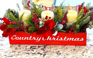 Country Charm Christmas Centerpiece-3 Candle Glass Holder 23" L X 10"