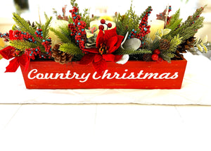 Country Charm Christmas Centerpiece-3 Candle Glass Holder 23" L X 10"