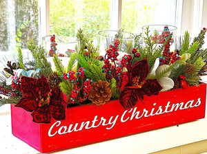 Country Charm Christmas Centerpiece-3 Candle Glass Holder 23" L X 10"