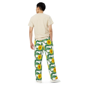 All-over print unisex wide-leg pants, sunflower pajamas, outdoor pants