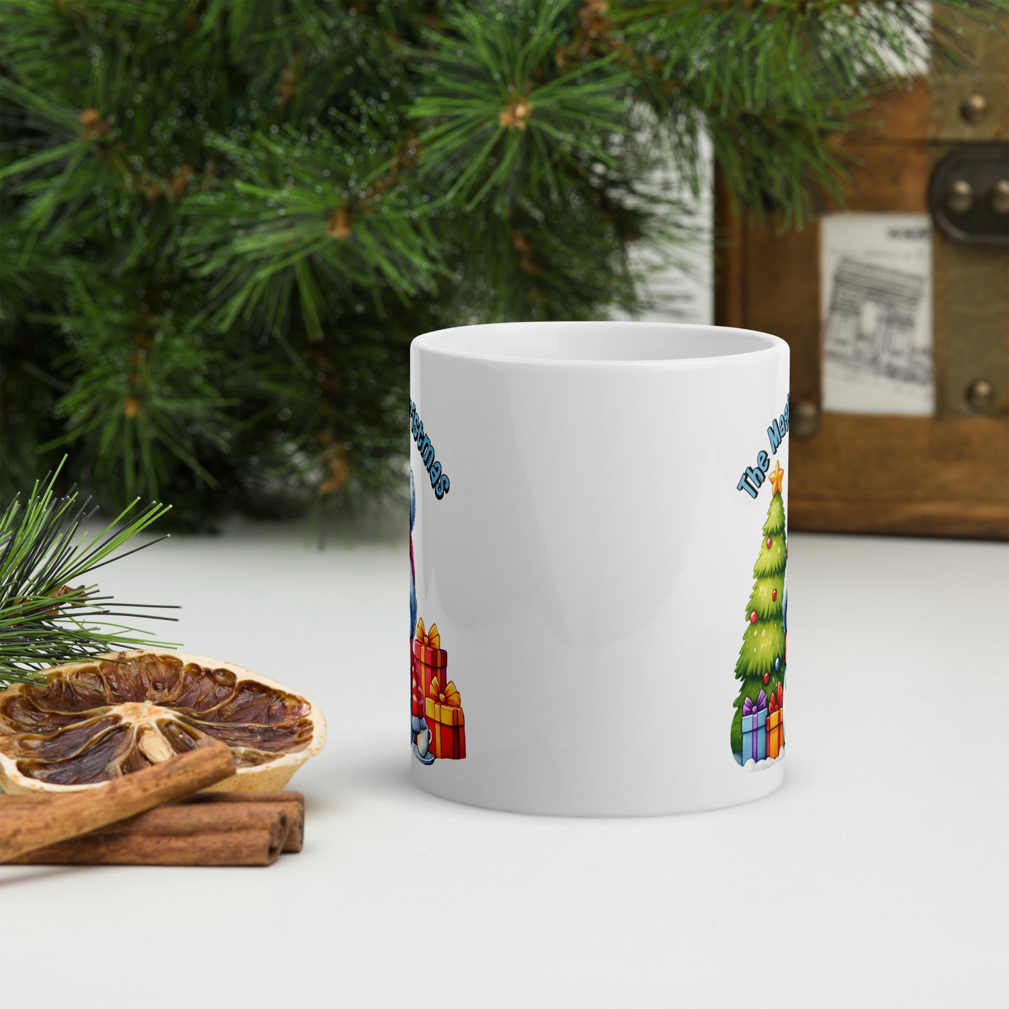 White glossy mug Holiday Mug, Christmas Coffee Cup 11 -15 -20 OZ