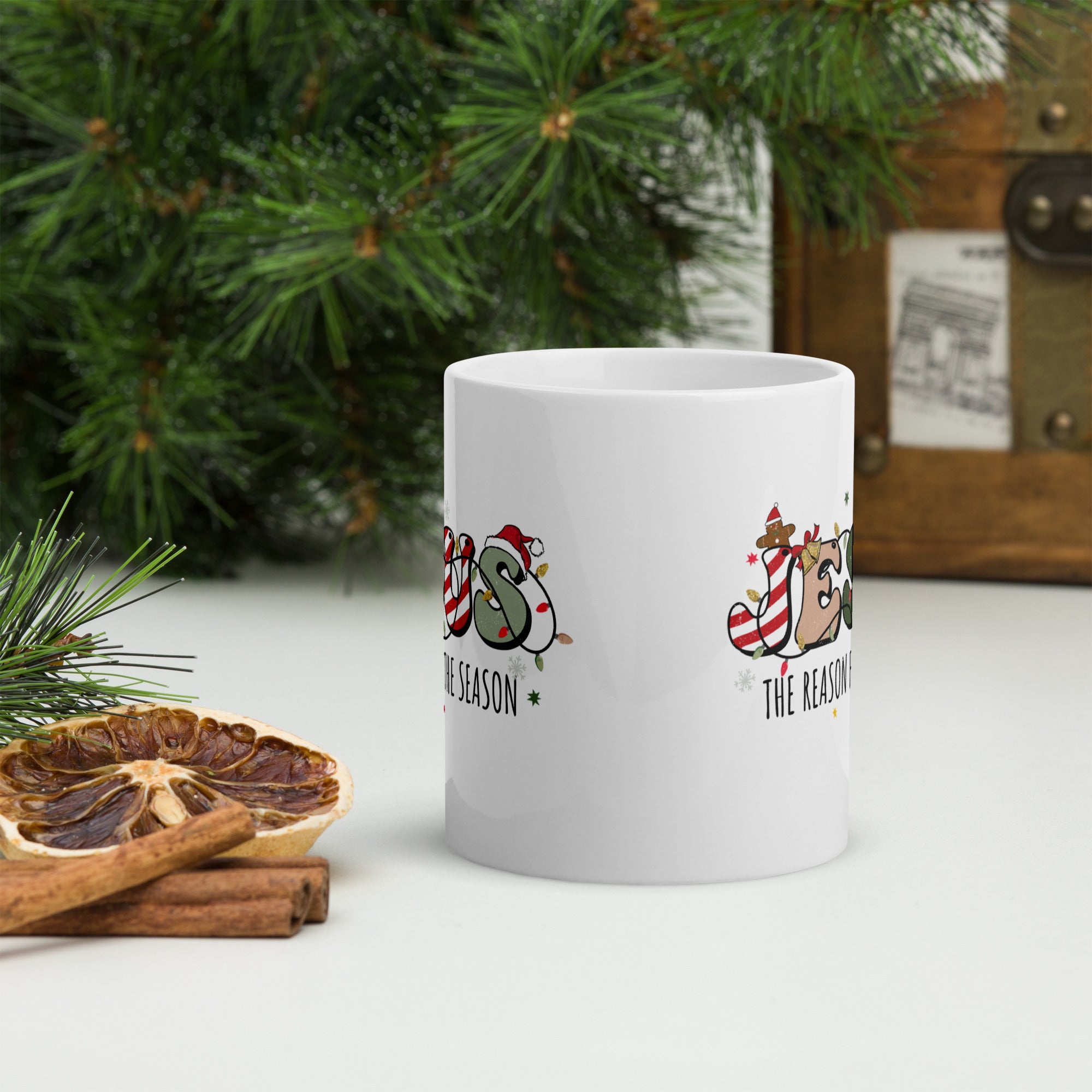 White glossy mug- Christmas Coffee Cup- 11-15-20 OZ