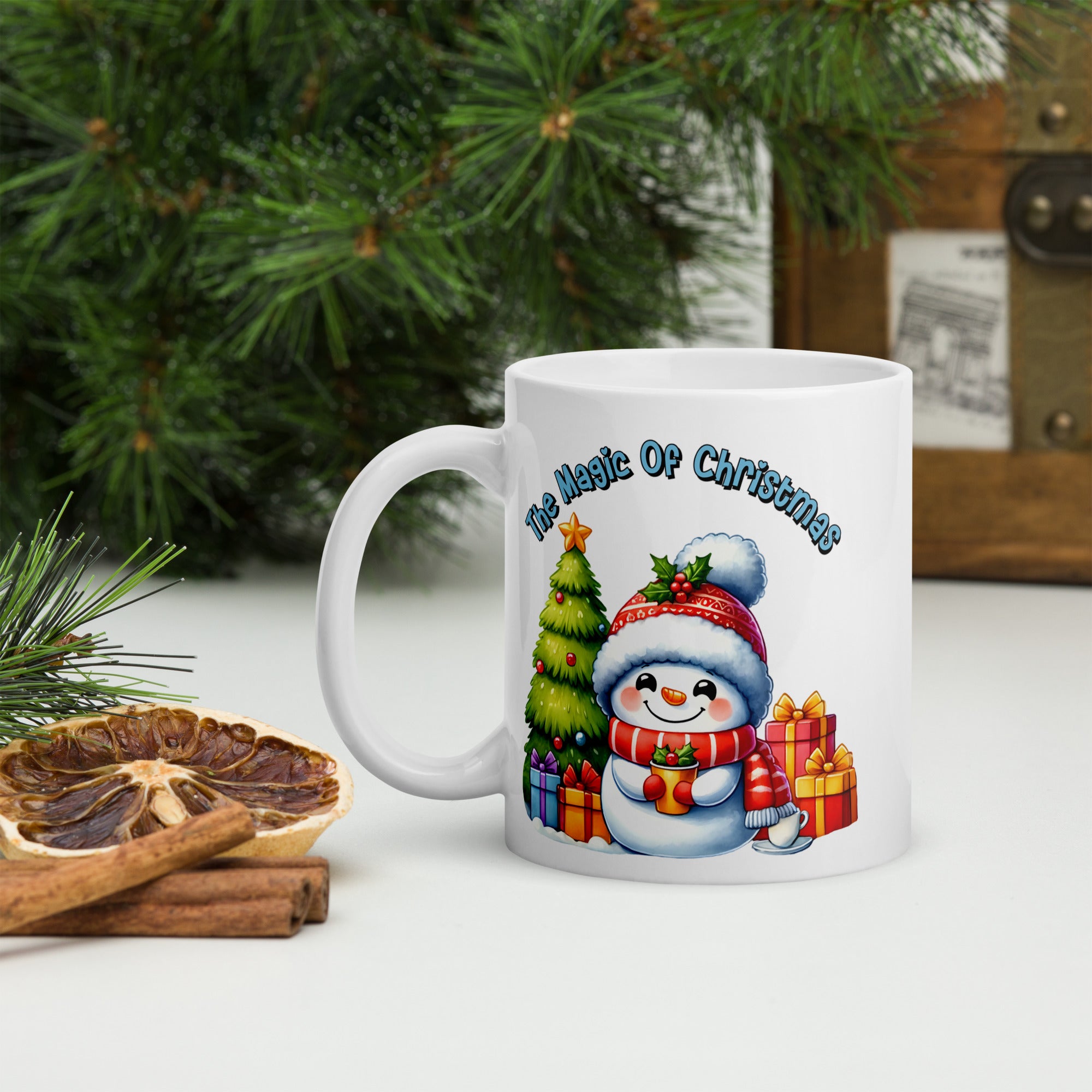 White glossy mug Holiday Mug, Christmas Coffee Cup 11 -15 -20 OZ