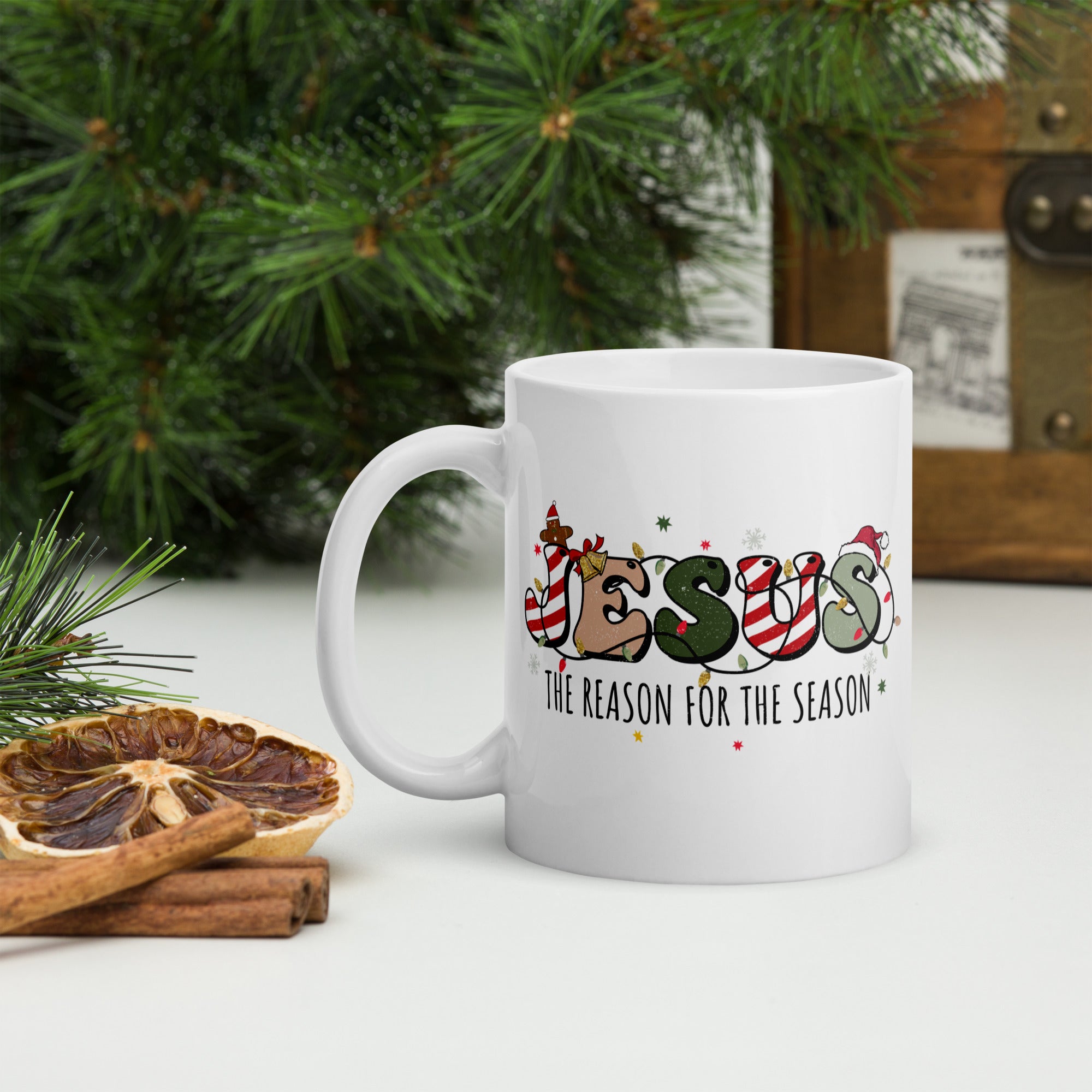 White glossy mug- Christmas Coffee Cup- 11-15-20 OZ