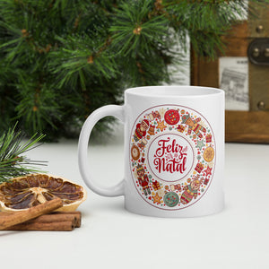 White glossy mug Feliz Natal Coffee Cup, 11,15,20 OZ