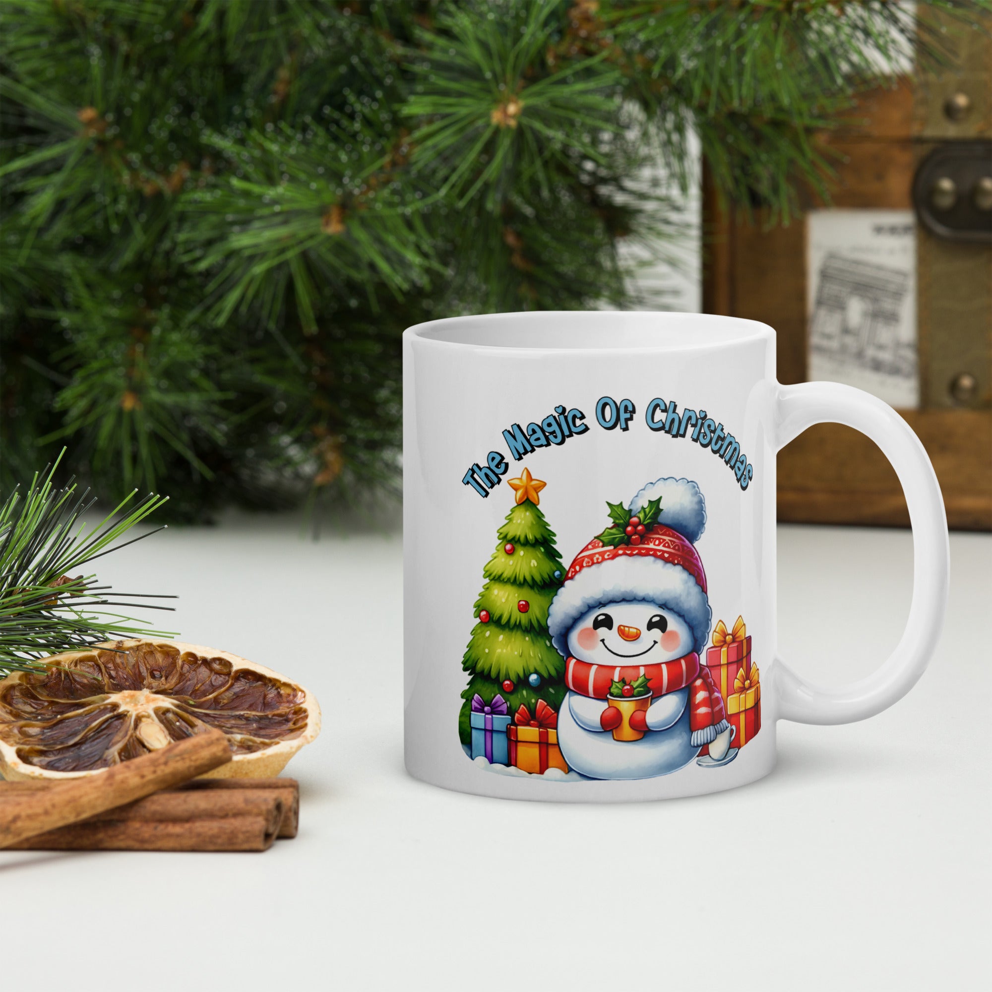 White glossy mug Holiday Mug, Christmas Coffee Cup 11 -15 -20 OZ