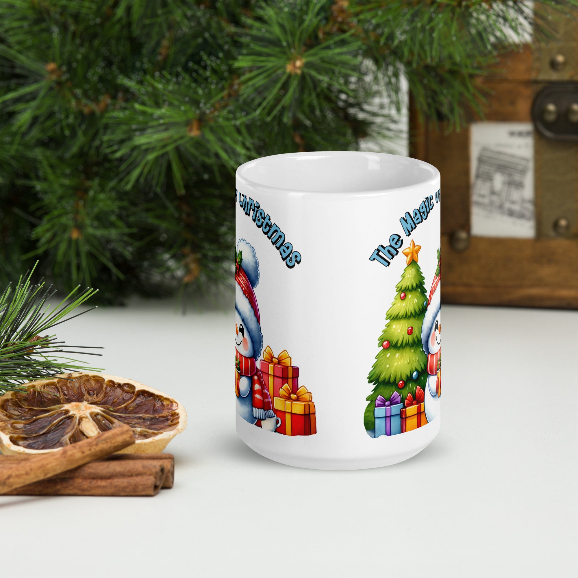 White glossy mug Holiday Mug, Christmas Coffee Cup 11 -15 -20 OZ