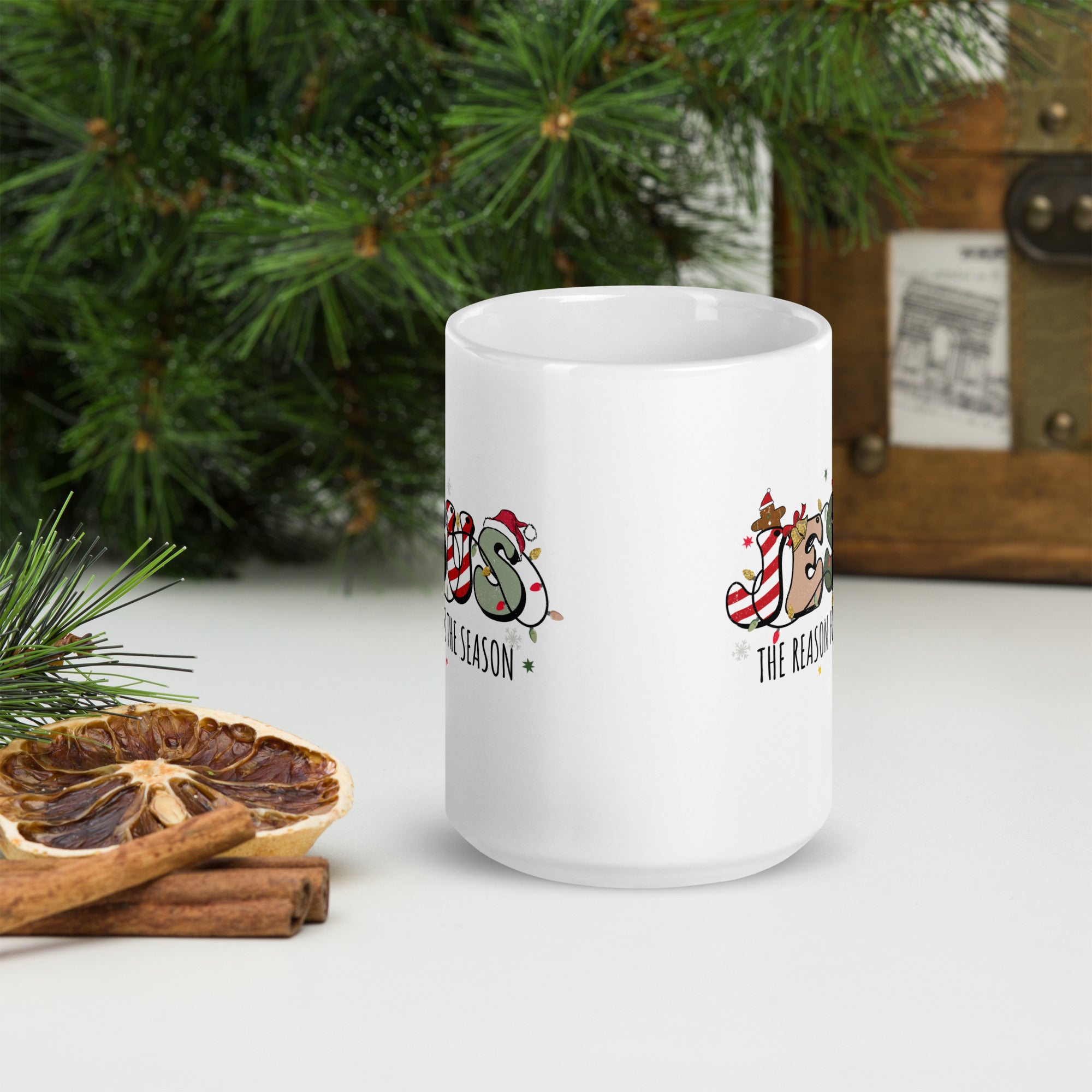 White glossy mug- Christmas Coffee Cup- 11-15-20 OZ