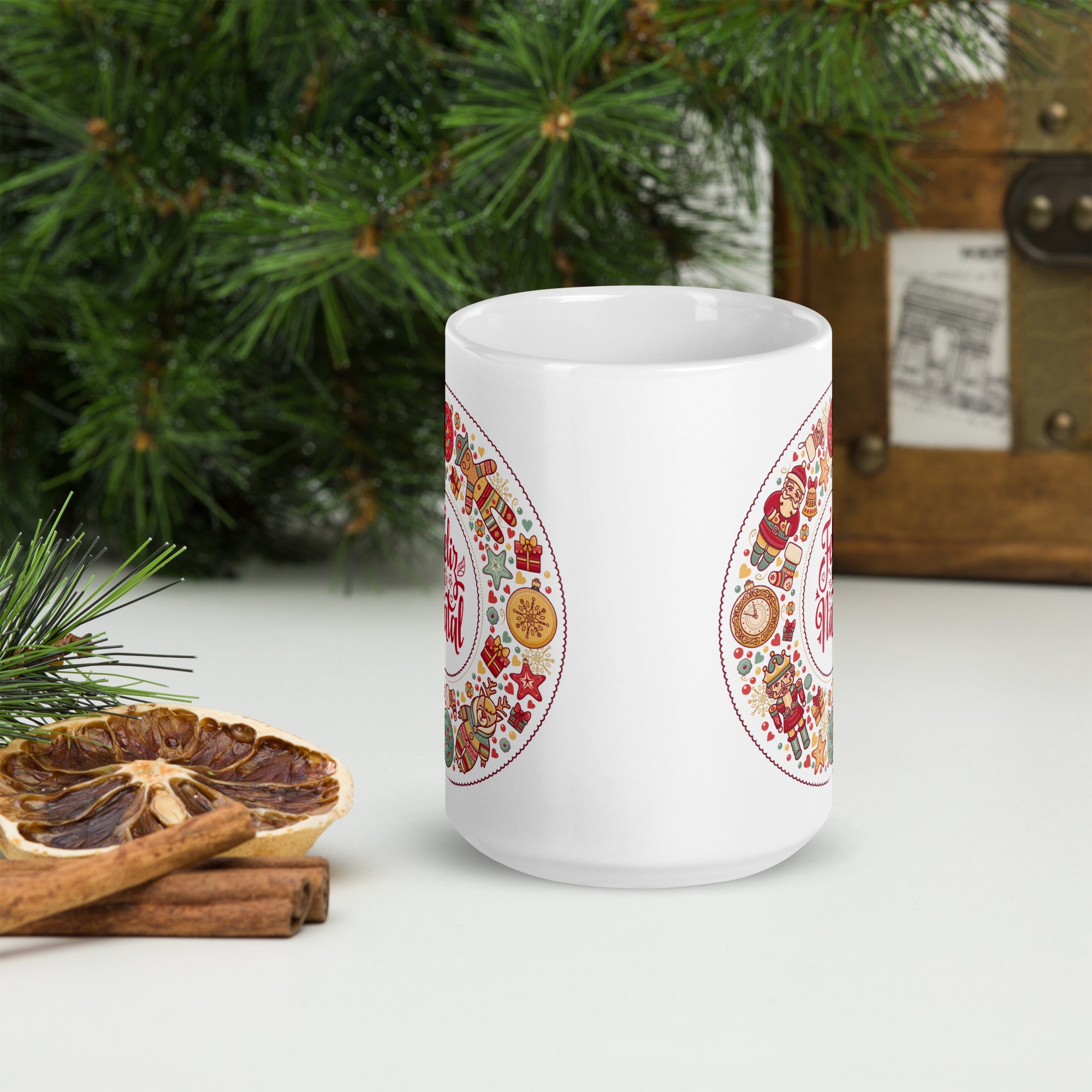 White glossy mug Feliz Natal Coffee Cup, 11,15,20 OZ