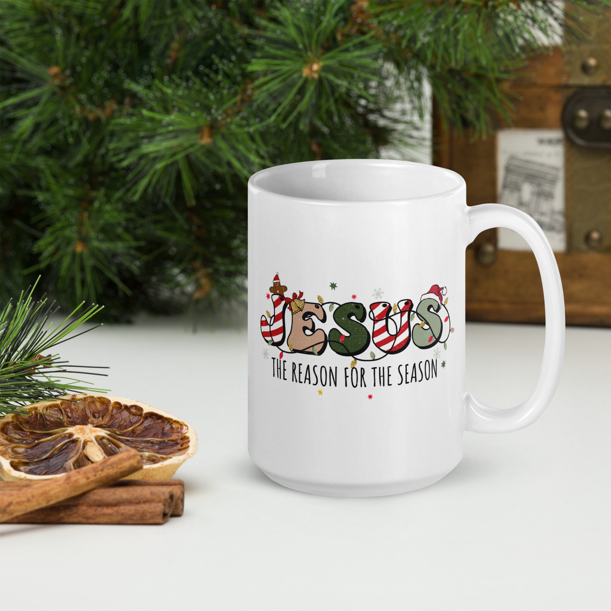 White glossy mug- Christmas Coffee Cup- 11-15-20 OZ