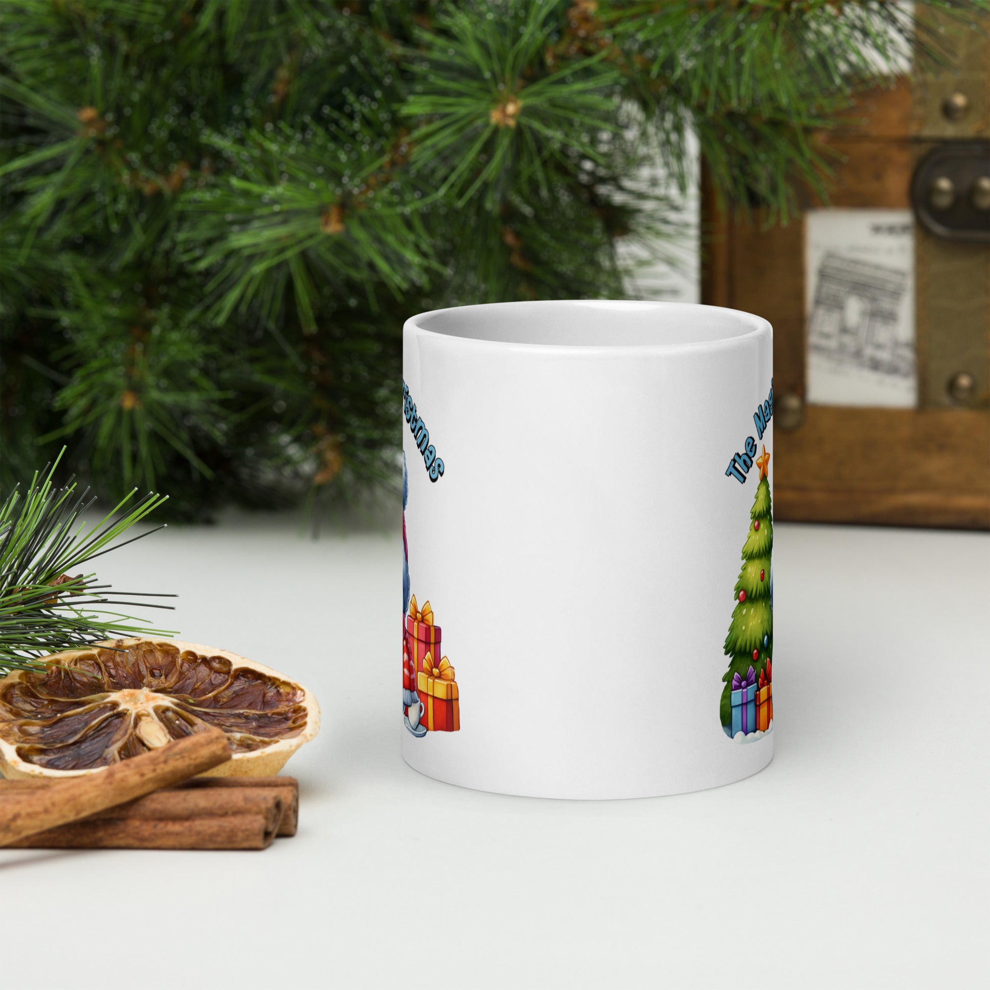 White glossy mug Holiday Mug, Christmas Coffee Cup 11 -15 -20 OZ