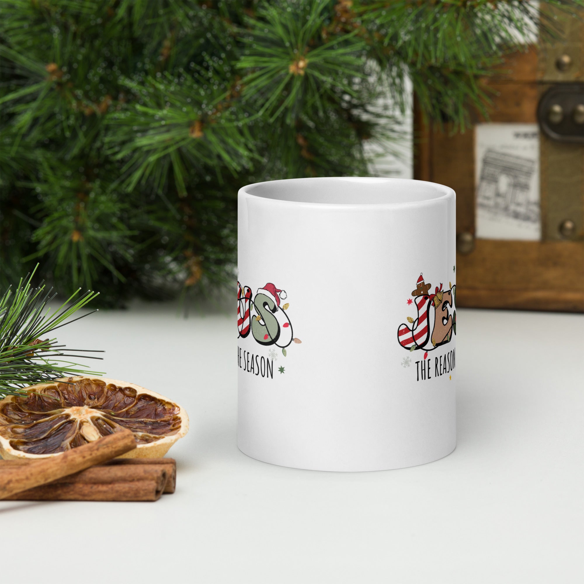 White glossy mug- Christmas Coffee Cup- 11-15-20 OZ