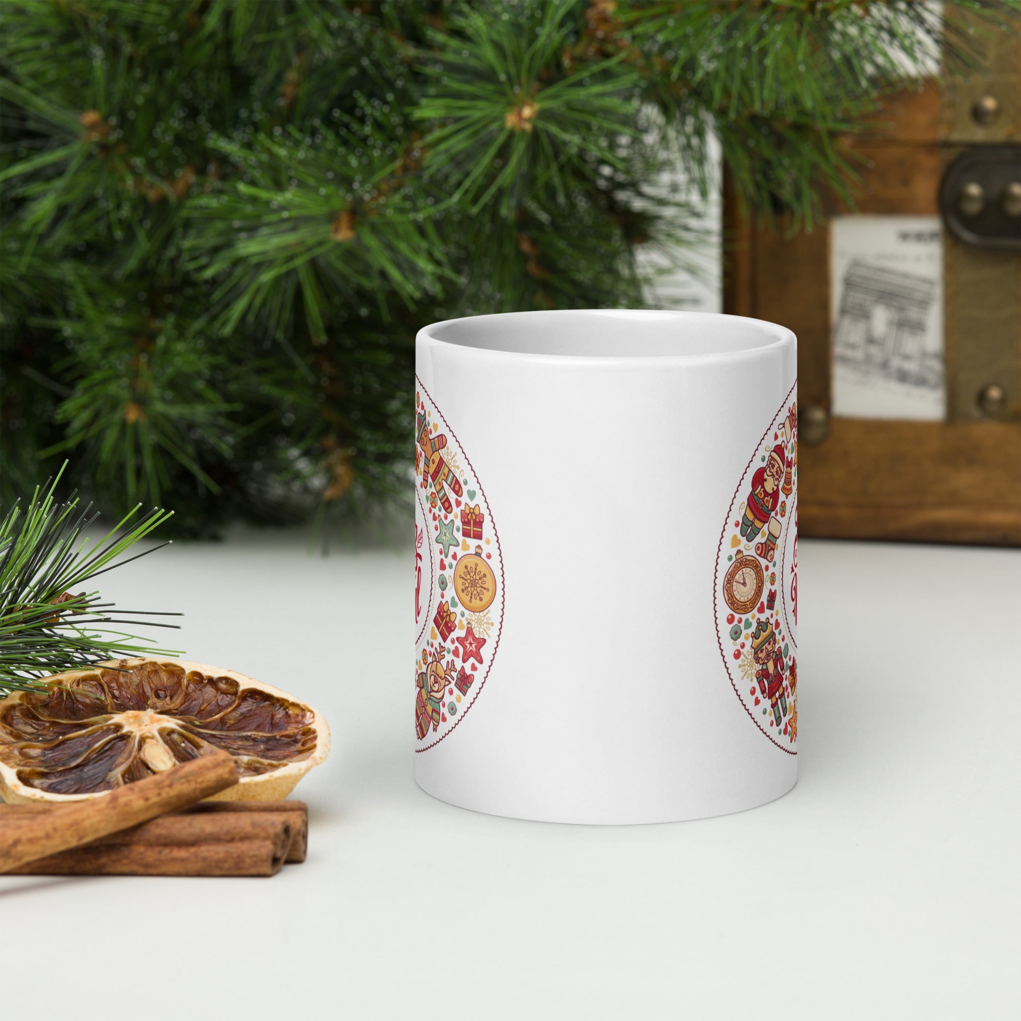 White glossy mug Feliz Natal Coffee Cup, 11,15,20 OZ