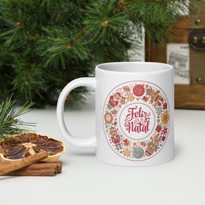 White glossy mug Feliz Natal Coffee Cup, 11,15,20 OZ