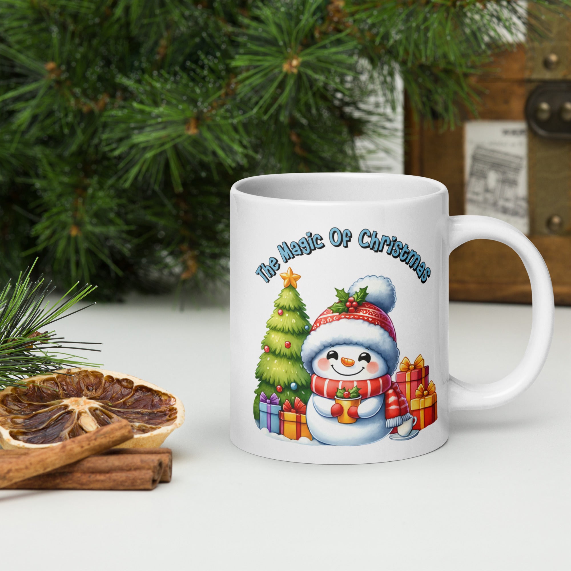 White glossy mug Holiday Mug, Christmas Coffee Cup 11 -15 -20 OZ