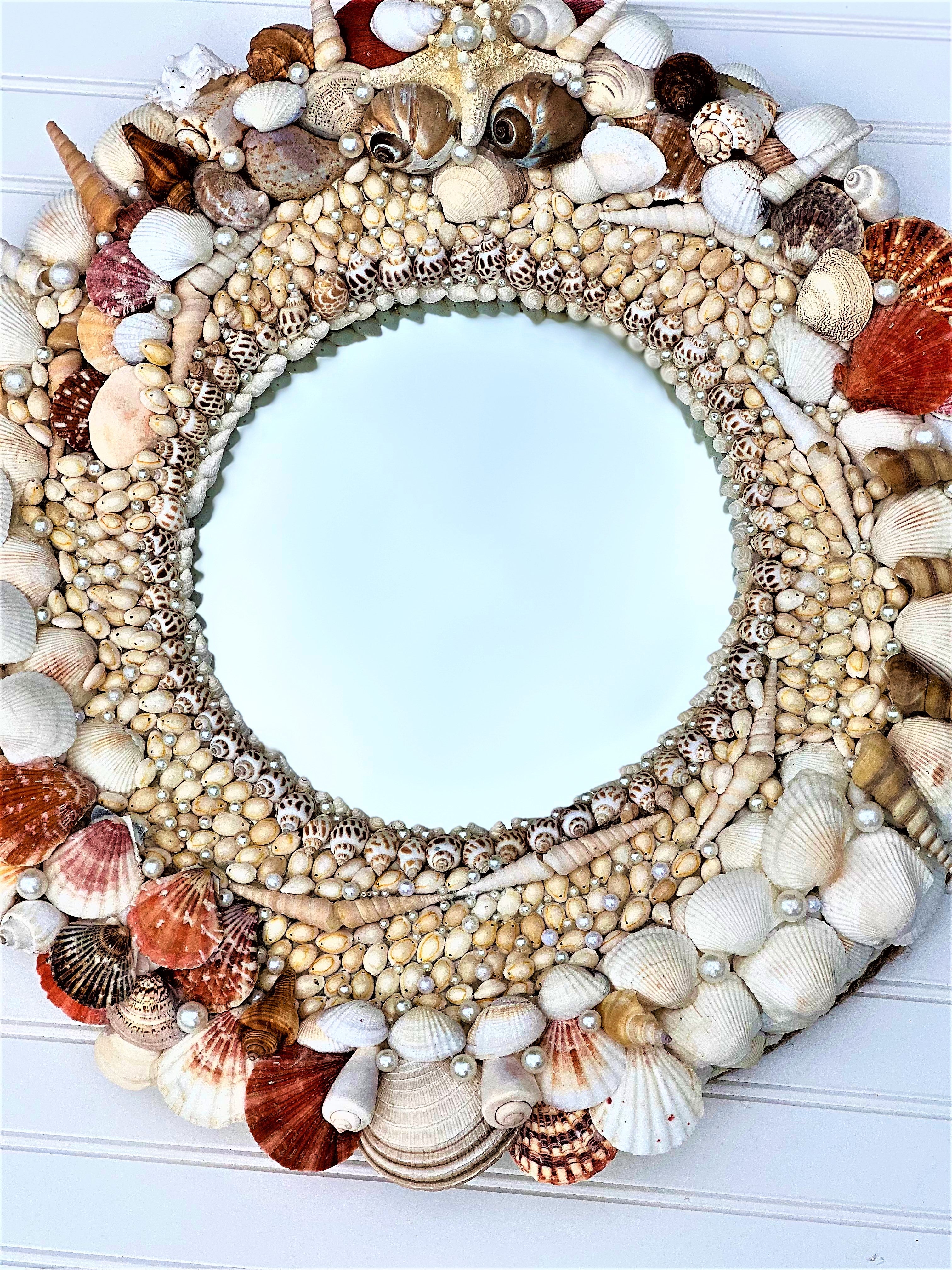 SeaShell Mirror, Round Wall Mirror, 24 " Diameter