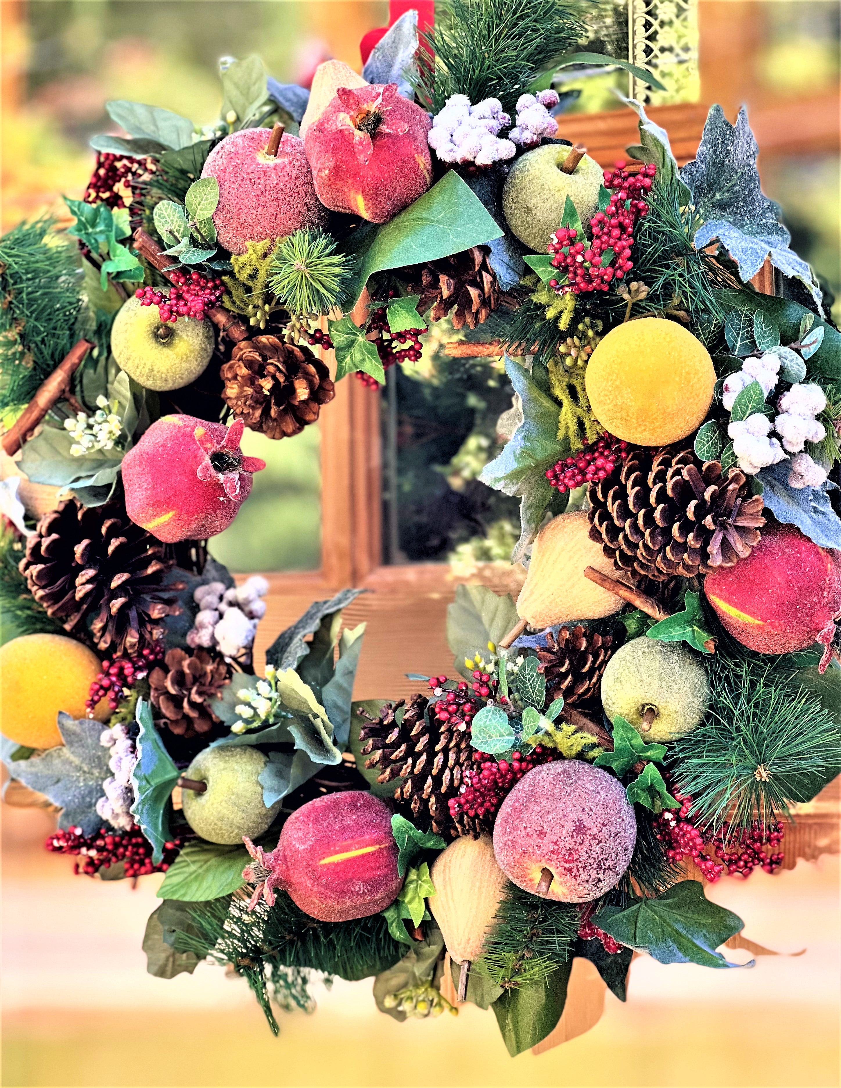 Christmas Apple-Pomegranate--Peach-Lemon-Pinecone-Berry Wreath-24"